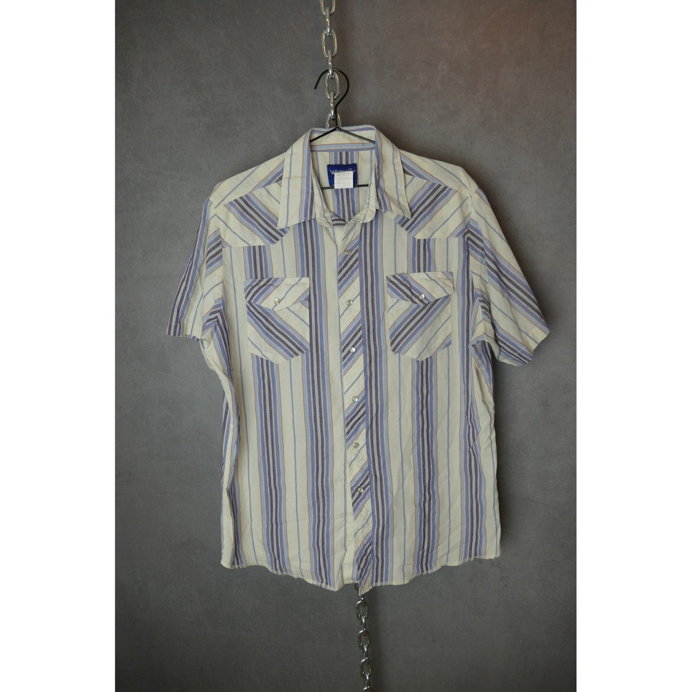 Wrangler Western‎ Shirt Striped Short Sleeve Cowboy Rodeo Size L